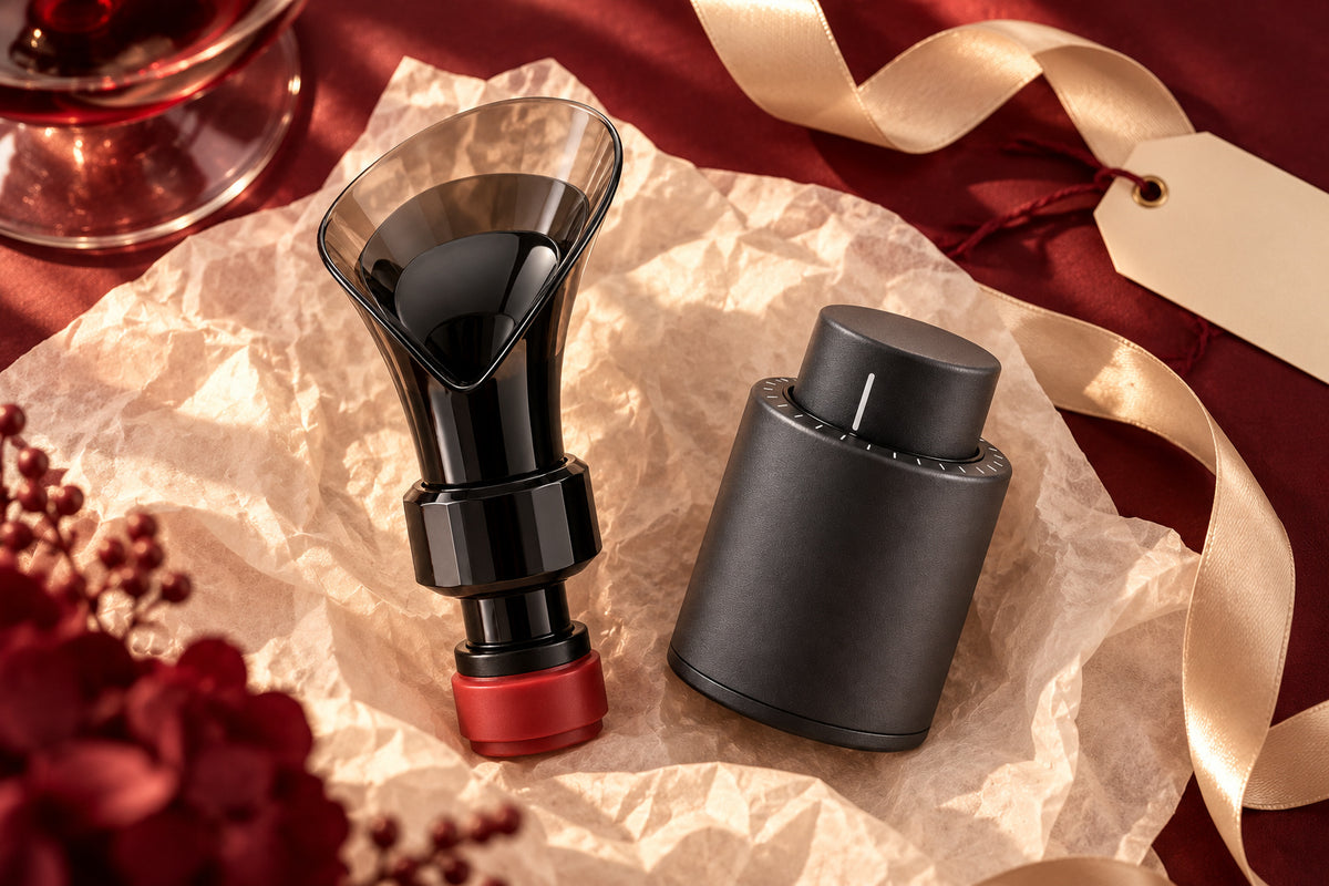 Idea de regalo para amantes del vino: kit aireador y tapón